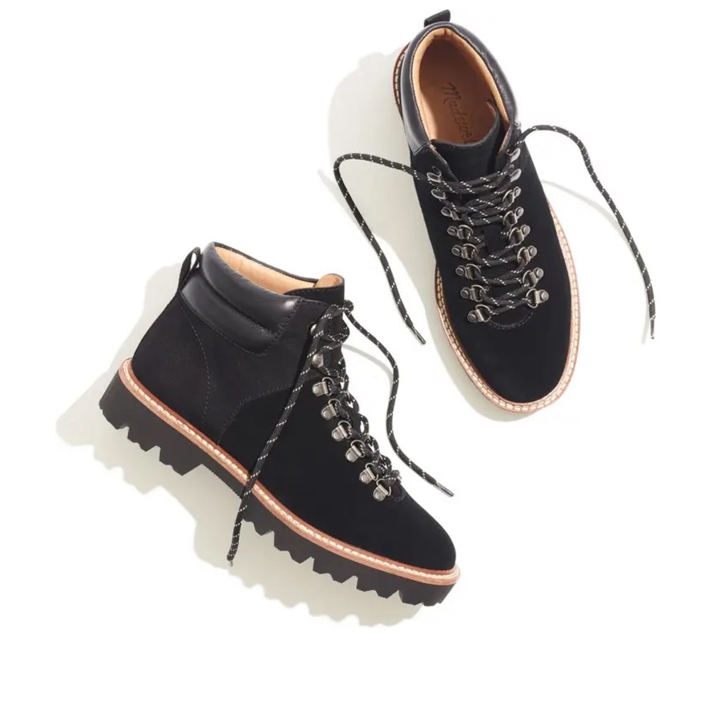 Madewell Citywalk Lugsole Hiker Boots True Black Suede/Leather Cloudlift Lace 7 View 4